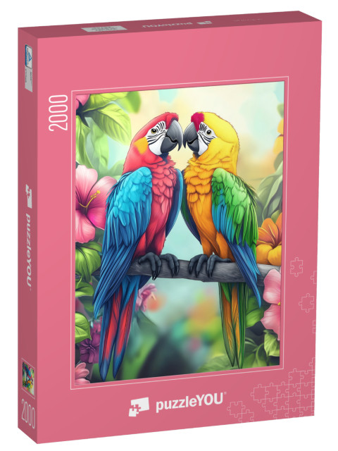 Puzzle 2000 pezzi „L'amore tropicale di una coppia di pappagalli“