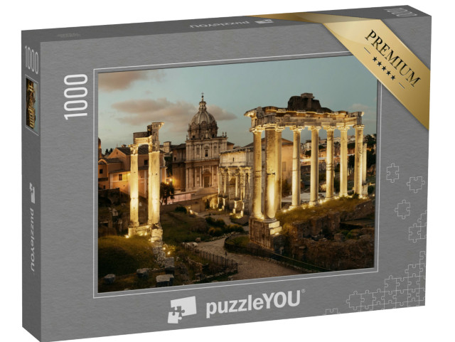 Puzzle 1000 pezzi „Foro di Roma con rovine di architetture antiche di notte. Italia.“