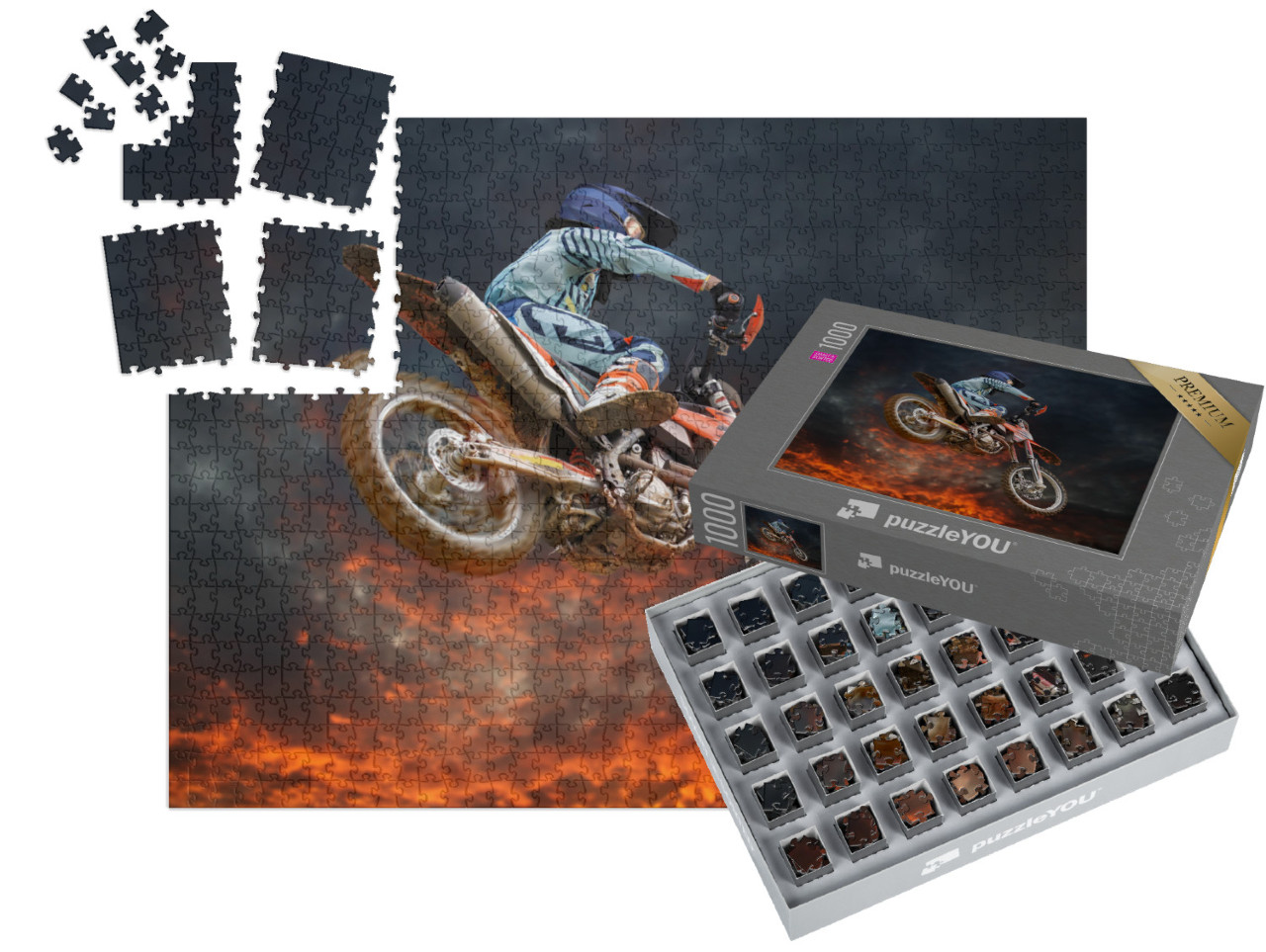 SMART SORTED® | Puzzle 1000 pezzi „Acrobazia di motocross sotto un cielo serale incandescente“