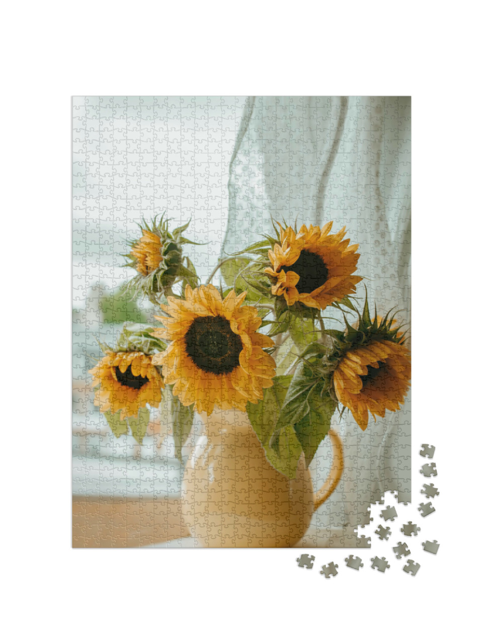 Puzzle 1000 pezzi „Girasoli in vaso sul davanzale della finestra“
