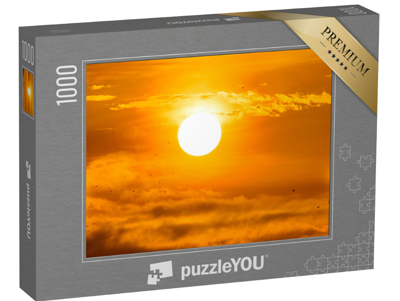 Puzzle 1000 pezzi „Volo di piccoli uccelli nell'alba dorata“