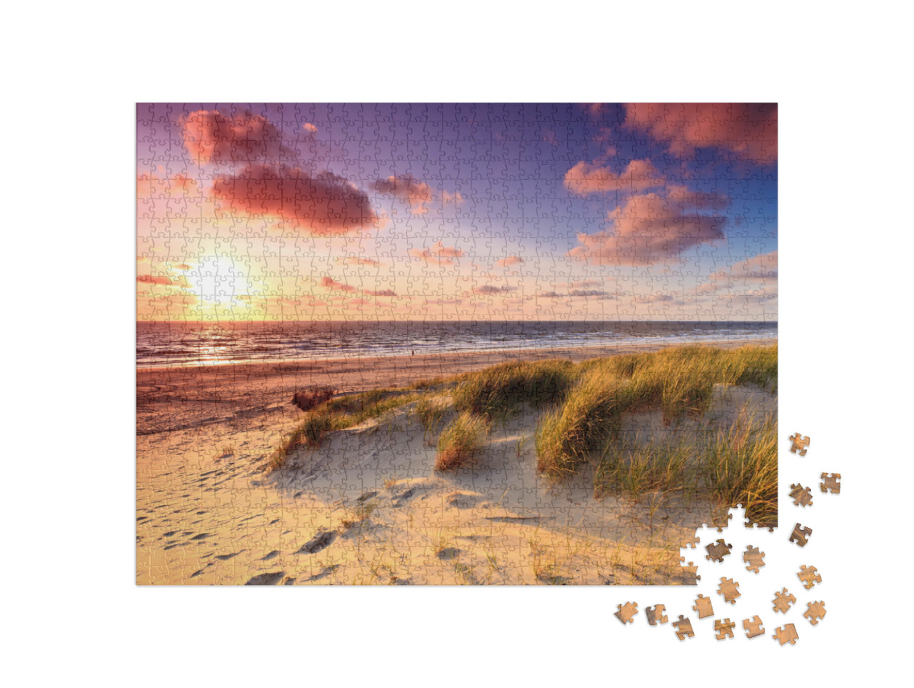 Puzzle 1000 pezzi „Dune di sabbia in un romantico tramonto“