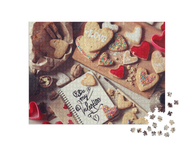 Puzzle 1000 pezzi „Preparare biscotti fatti in casa per San Valentino“