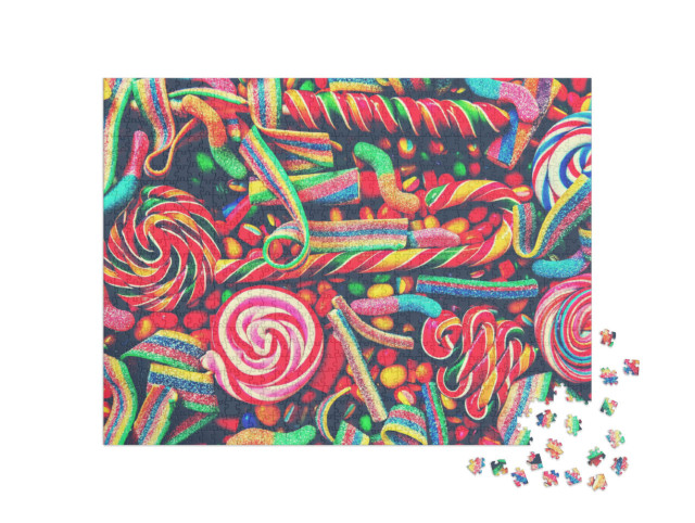 Puzzle 1000 pezzi „Bastoncini di zucchero colorati e assortiti e lecca-lecca color arcobaleno“