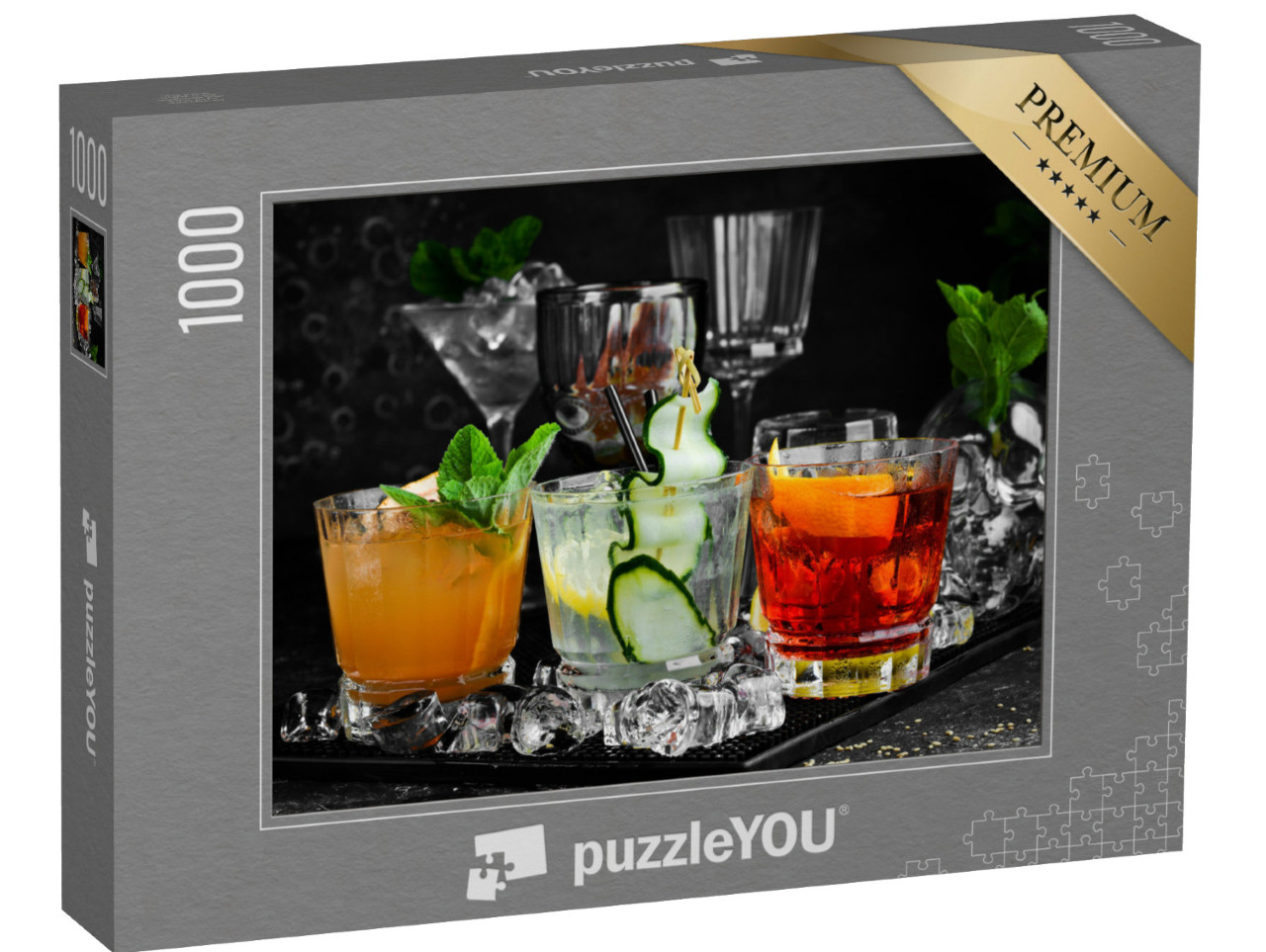 Puzzle 1000 pezzi „Set di cocktail colorati in bicchieri al bar“