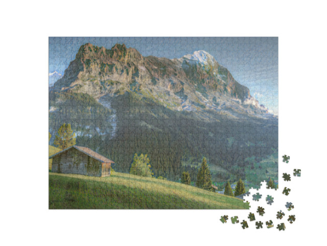 Puzzle 1000 pezzi „nello stile artistico di Claude Monet - Paesaggio alpino svizzero di fronte all'Eiger“