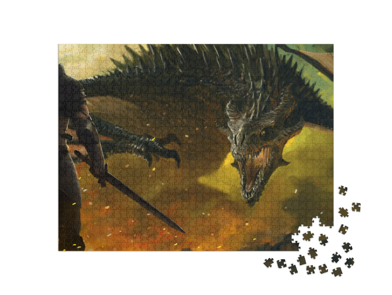 Puzzle 1000 pezzi „Guerrieri e un drago“