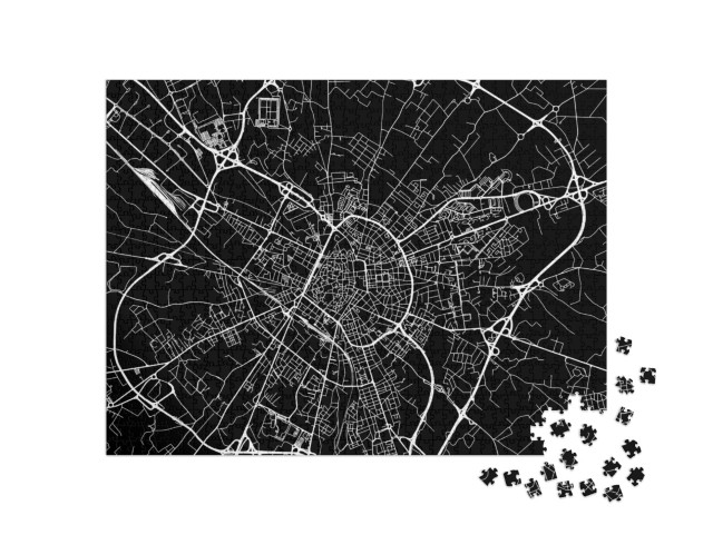 Puzzle 1000 pezzi „Stradale vettoriale in formato quadrato della città di Lecce in Italia con strade bianche su sfondo nero.“