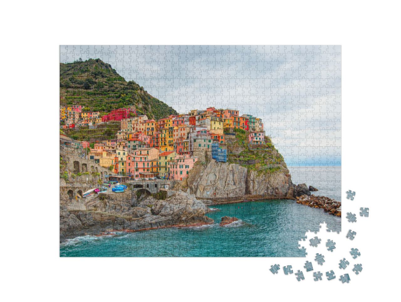 Puzzle 1000 pezzi „Manarola, Cinque Terre sul Mar Ligure - Cinque famosi borghi colorati delle Cinque Terre“