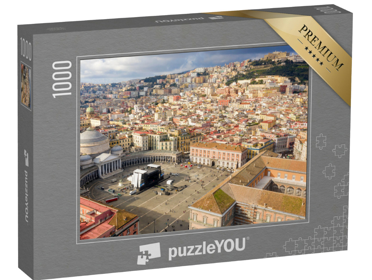 Puzzle 1000 pezzi „Veduta aerea di Piazza del Plebiscito, una grande piazza pubblica nel centro storico di Napoli, Italia“