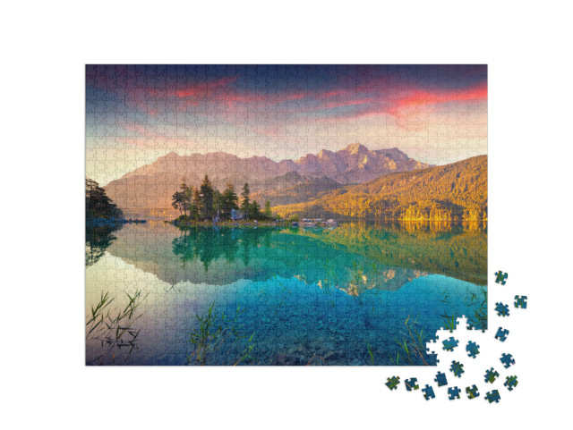 Puzzle 1000 pezzi „Alba sul lago Eibsee, Alpi tedesche“