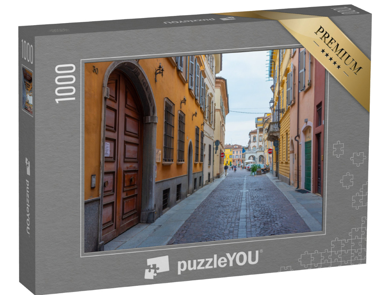 Puzzle 1000 pezzi „una stradina del centro storico di Piacenza, in Italia.“