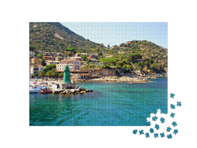 Puzzle 1000 pezzi „paesaggio marino del Porto del Giglio dell'Isola del Giglio, in provincia di Grosseto, Toscana.“