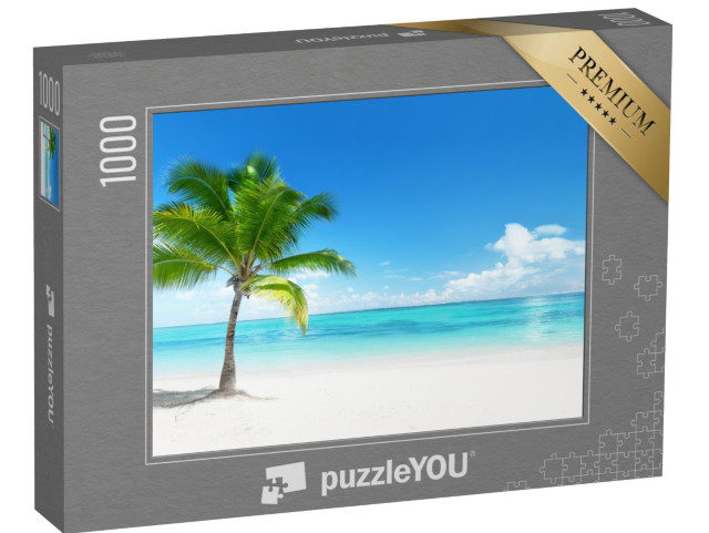 Puzzle 1000 pezzi „Spiaggia paradisiaca con palme sulla costa della Repubblica Dominicana“