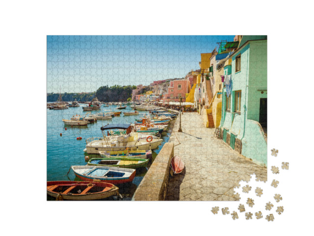 Puzzle 1000 pezzi „Il colorato villaggio della Corricella, sull'isola di Procida, in Italia“