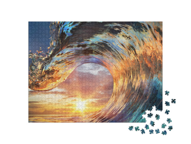 Puzzle 1000 pezzi „Onda marina colorata di fronte a bellissime nuvole“