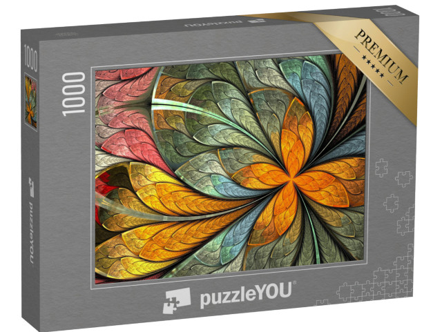 Puzzle 1000 pezzi „Fiore frattale in stile vetrata colorata“