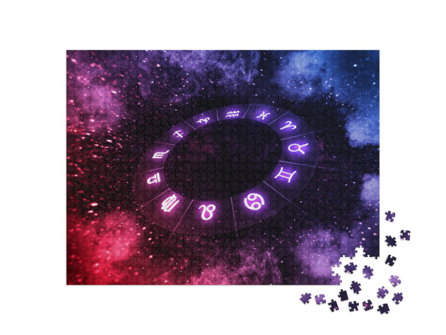 Puzzle 1000 pezzi „Segni zodiacali nel cerchio dell'oroscopo sull'universo“