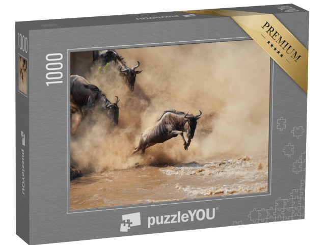 Puzzle 1000 pezzi „Gnu selvatici che attraversano un fiume“