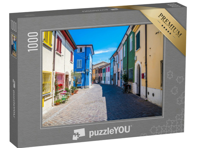 Puzzle 1000 pezzi „Una veduta di una strada tranquilla, deserta e colorata nella zona del villaggio di San Giuliano a Rimini“