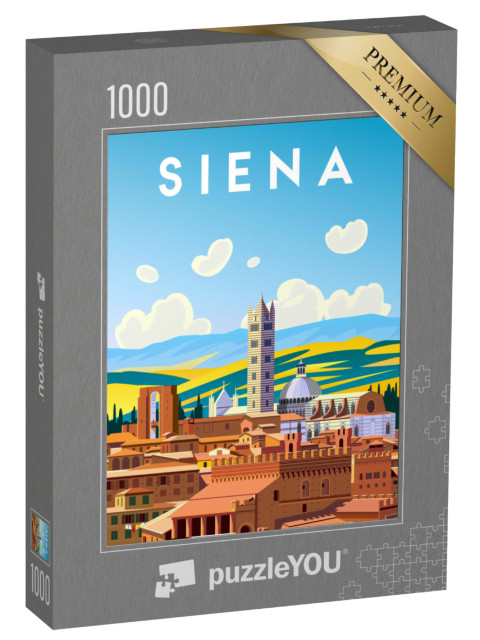 Puzzle 1000 pezzi „Poster di viaggio di Siena e della Toscana. Illustrazione vettoriale di disegno fatto a mano.“