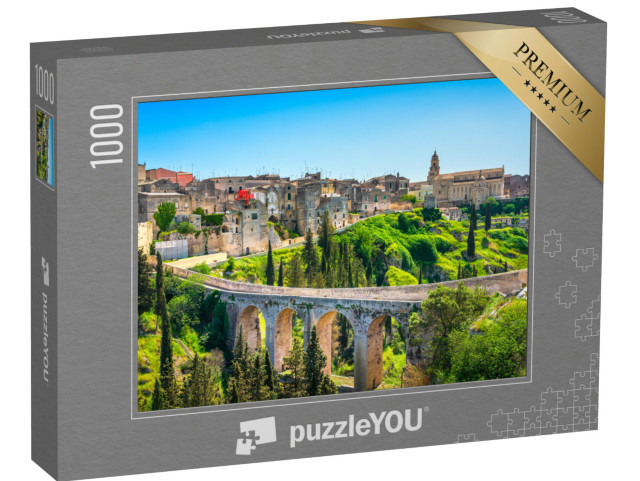Puzzle 1000 pezzi „Gravina in Puglia antica città, ponte e canyon. Puglia, Italia“