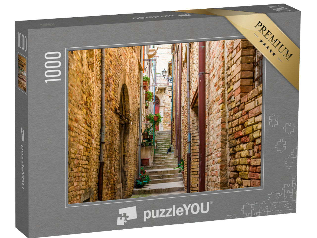 Puzzle 1000 pezzi „Strade e vicoli del centro storico di Città Sant'Angelo, provincia di Pescara, Abruzzo, Italia“