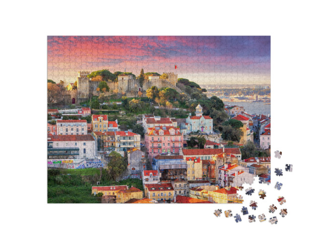 Puzzle 1000 pezzi „Lisbona, skyline con il castello di Sao Jorge“