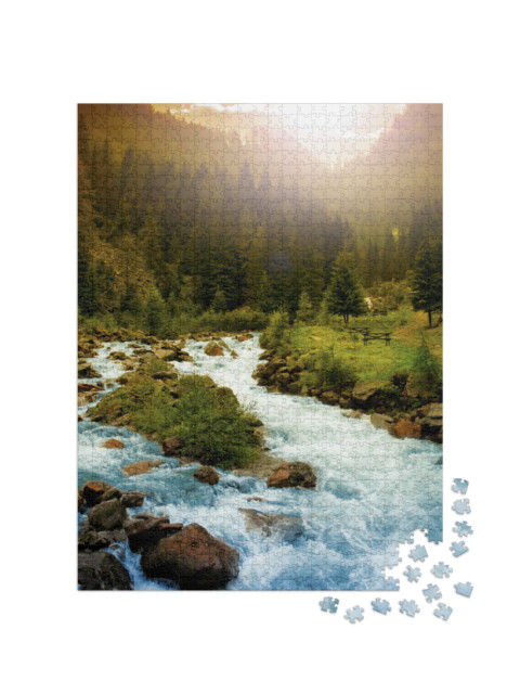 Puzzle 1000 pezzi „Bellissimo paesaggio fluviale di montagna nelle Dolomiti“