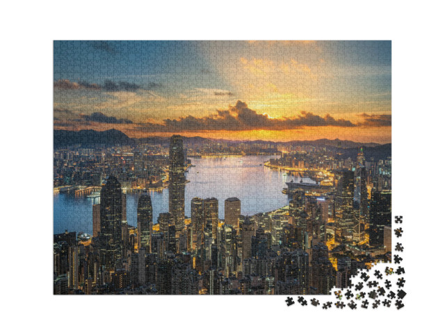 Puzzle 2000 pezzi „Hong Kong al tramonto“