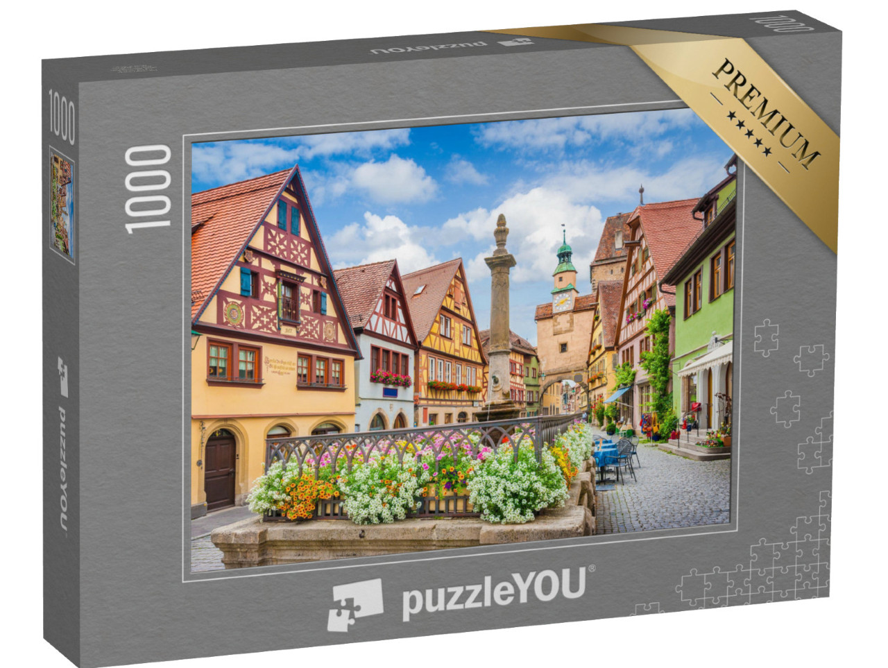 Puzzle 1000 pezzi „Rothenburg ob der Tauber in estate con un cielo azzurro“