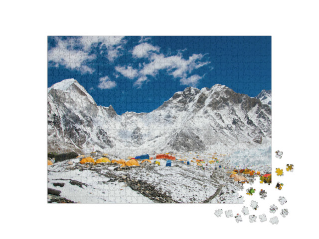 Puzzle 1000 pezzi „Campo base dell'Everest sul ghiacciaio del Khumbu, Nepal, Himalaya“
