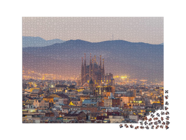Puzzle 2000 pezzi „Barcellona e la Sagrada Familia al tramonto, Spagna“