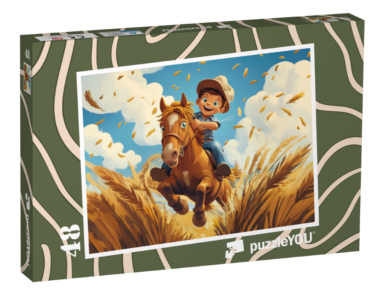 Puzzle 48 pezzi „Il piccolo cowboy e il suo fedele cavallo“
