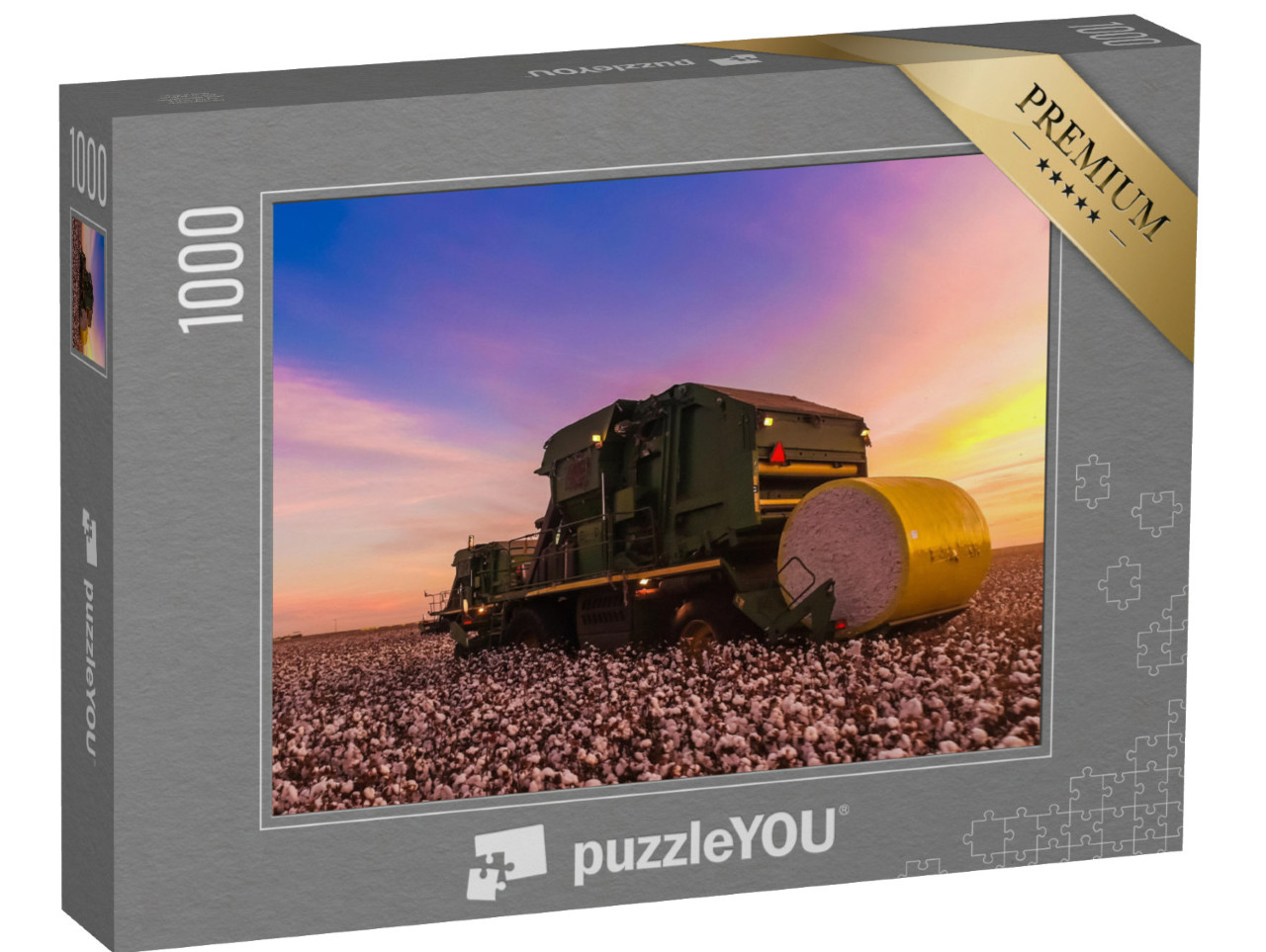 Puzzle 1000 pezzi „Raccolta di cotone, tramonto“