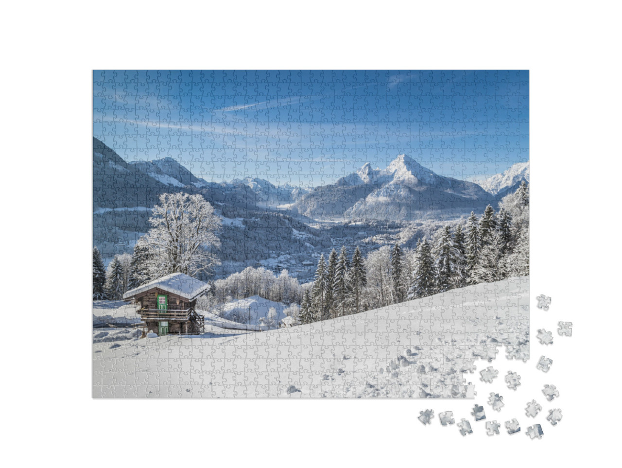 Puzzle 1000 pezzi „Berchtesgaden e il massiccio del Watzmann in inverno, Germania“