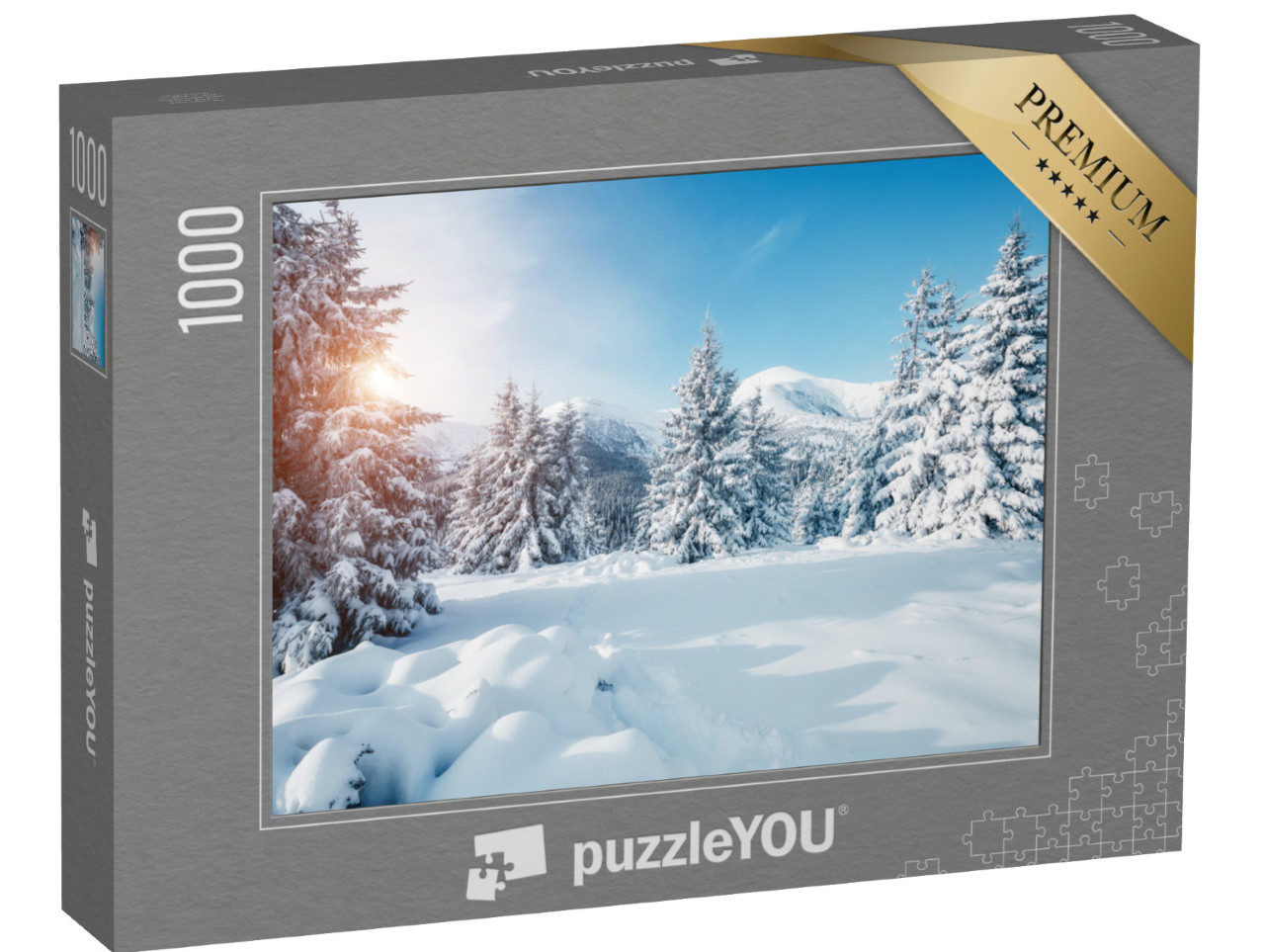 Puzzle 1000 pezzi „Soleggiato paesaggio invernale, Carpazi, Urkaine“