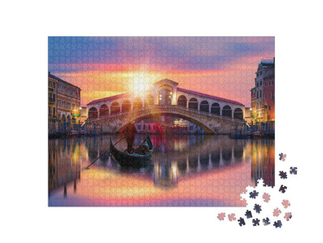 Puzzle 1000 pezzi „Gondola sul Ponte di Rialto a Venezia, Italia“