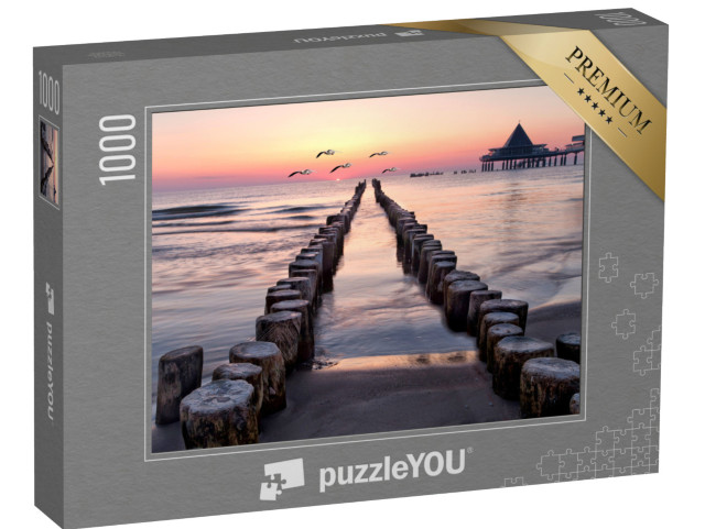 Puzzle 1000 pezzi „Alba con gabbiani sulla spiaggia di Usedom, Mar Baltico“