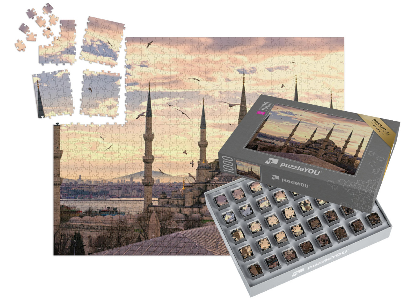 SMART SORTED® | Puzzle 1000 pezzi „Tramonto sulla Moschea Blu (Sultanahmet Camii), Istanbul, Turchia“