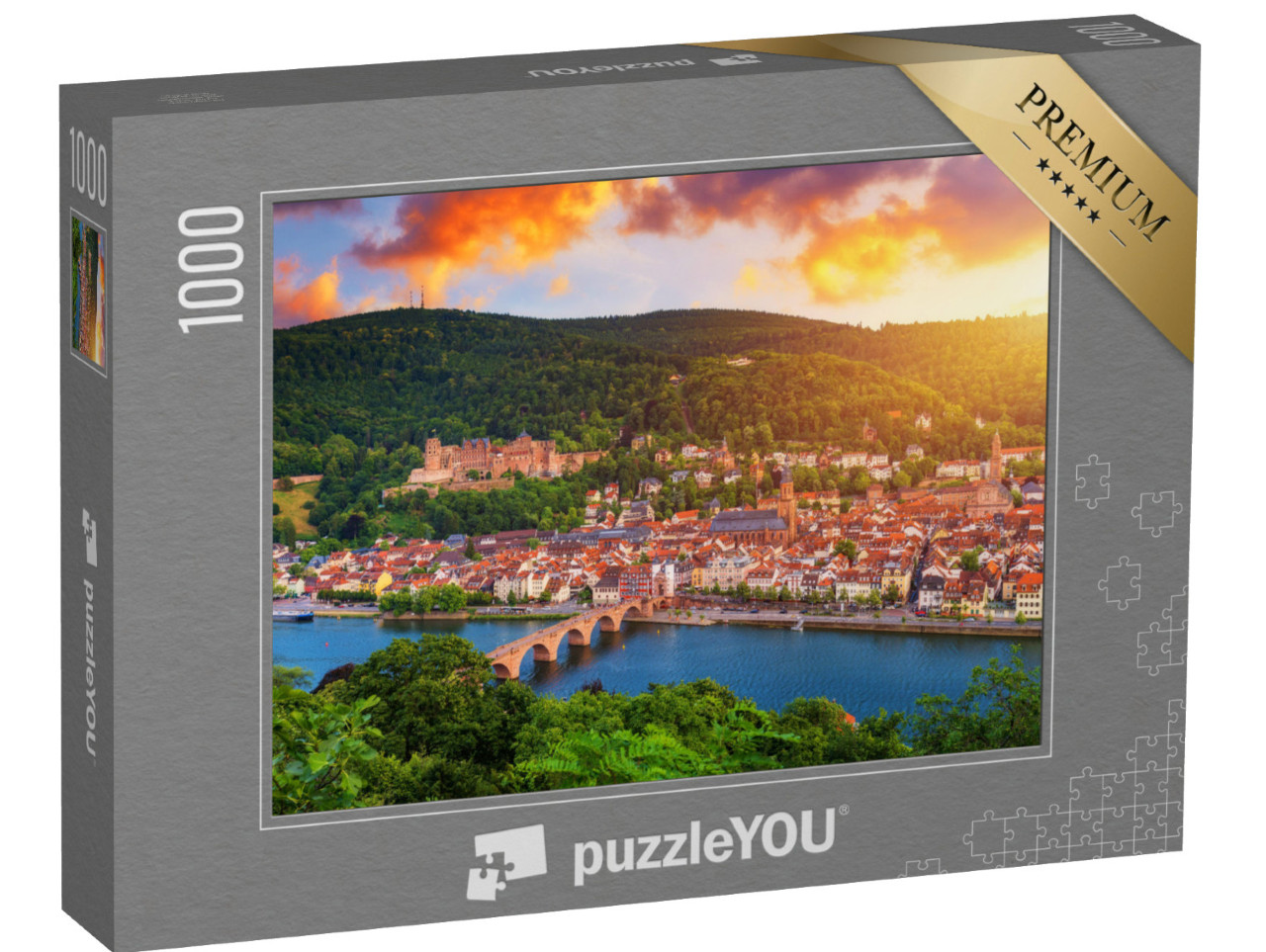 Puzzle 1000 pezzi „Vista panoramica di Heidelberg con Neckar, Germania“