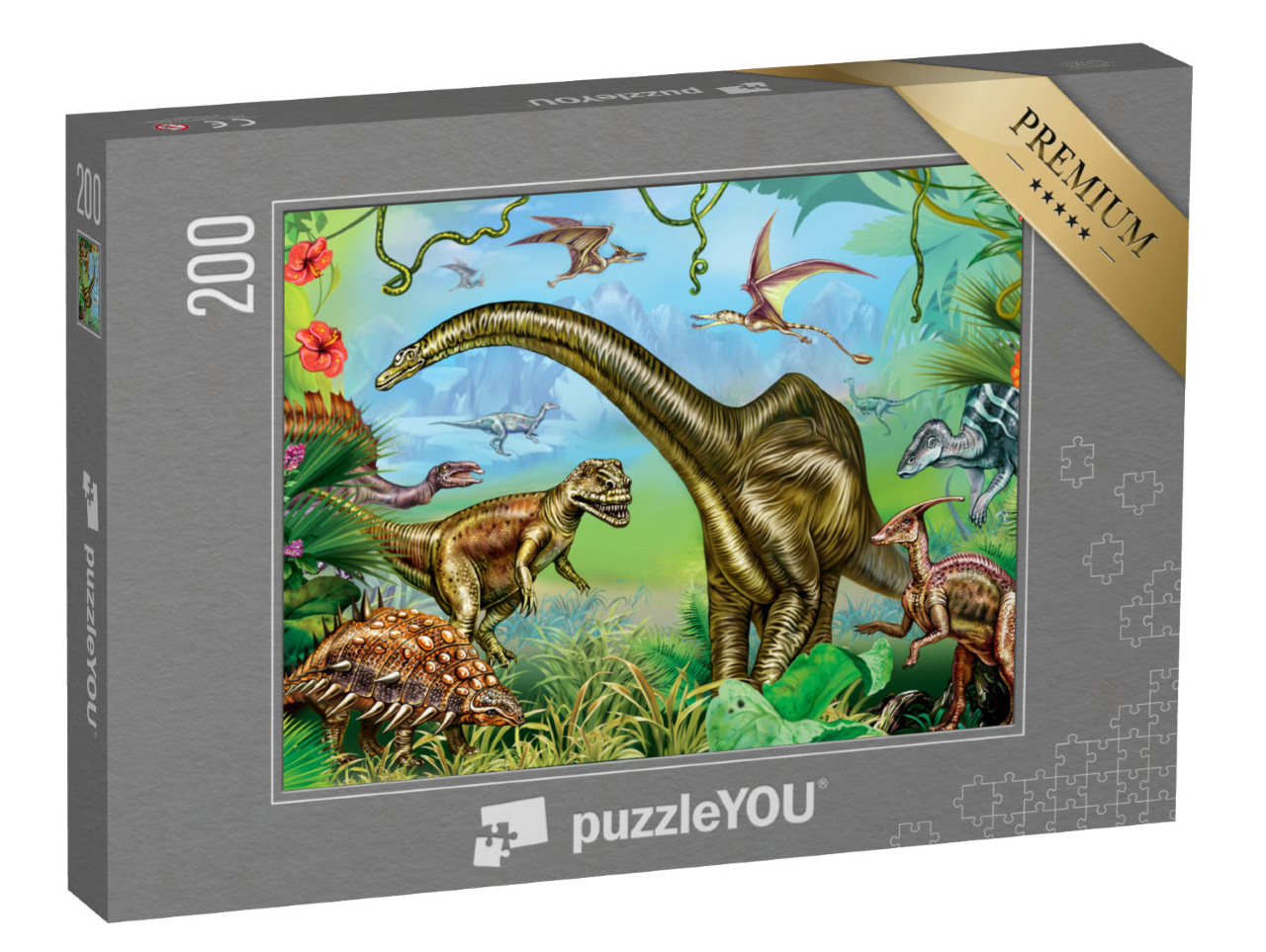 Puzzle 200 pezzi „Un mondo di dinosauri impressionanti“