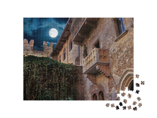 Puzzle 1000 pezzi „Notte di luna piena sotto il balcone di Giulietta a Verona“