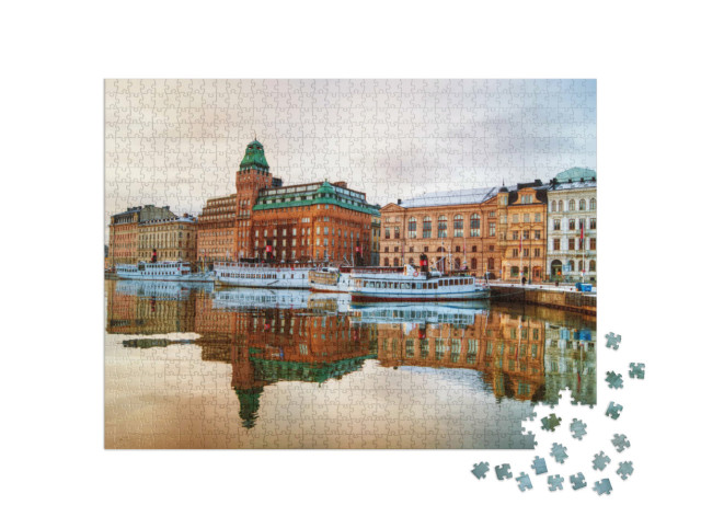 Puzzle 1000 pezzi „Vista del centro di Stoccolma all'alba“