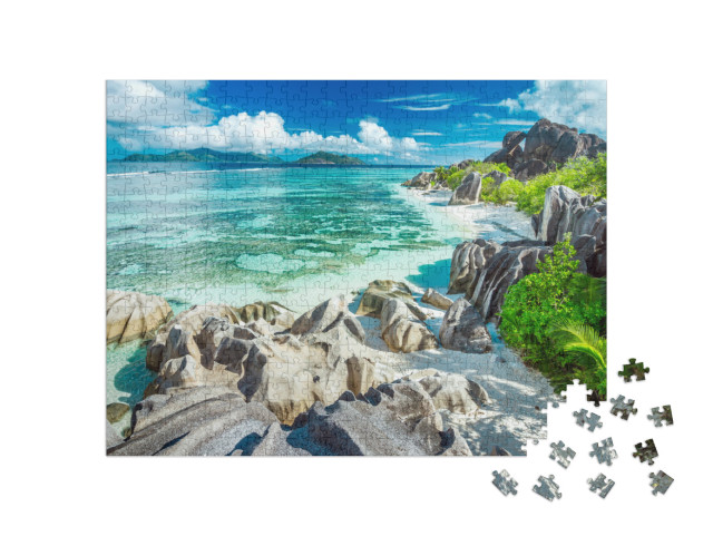 Puzzle 500 pezzi „Anse Source D'Argent - La spiaggia più bella delle Seychelles“