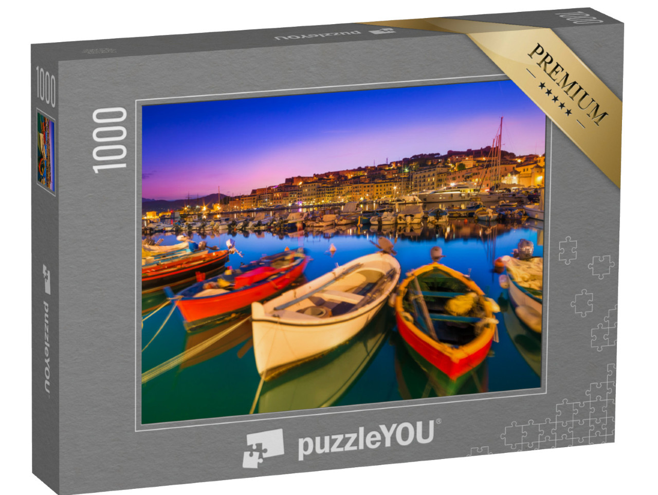 Puzzle 1000 pezzi „Le barche di Portoferraio sulla costa dell'Isola d'Elba, l'isola d'Elba nella regione Toscana“