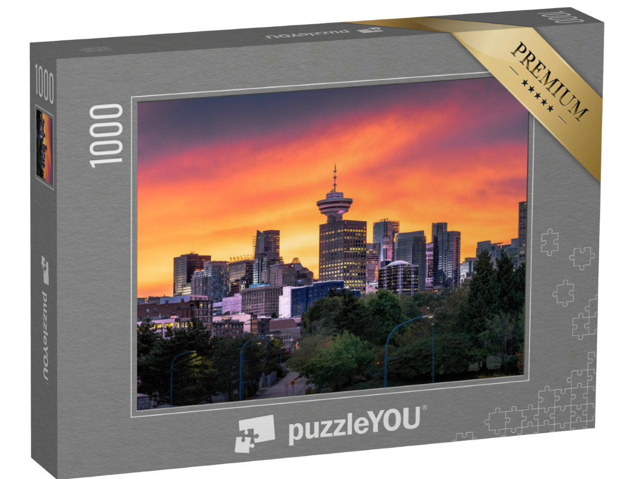 Puzzle 1000 pezzi „Tramonto colorato dietro lo skyline di Vancouver“