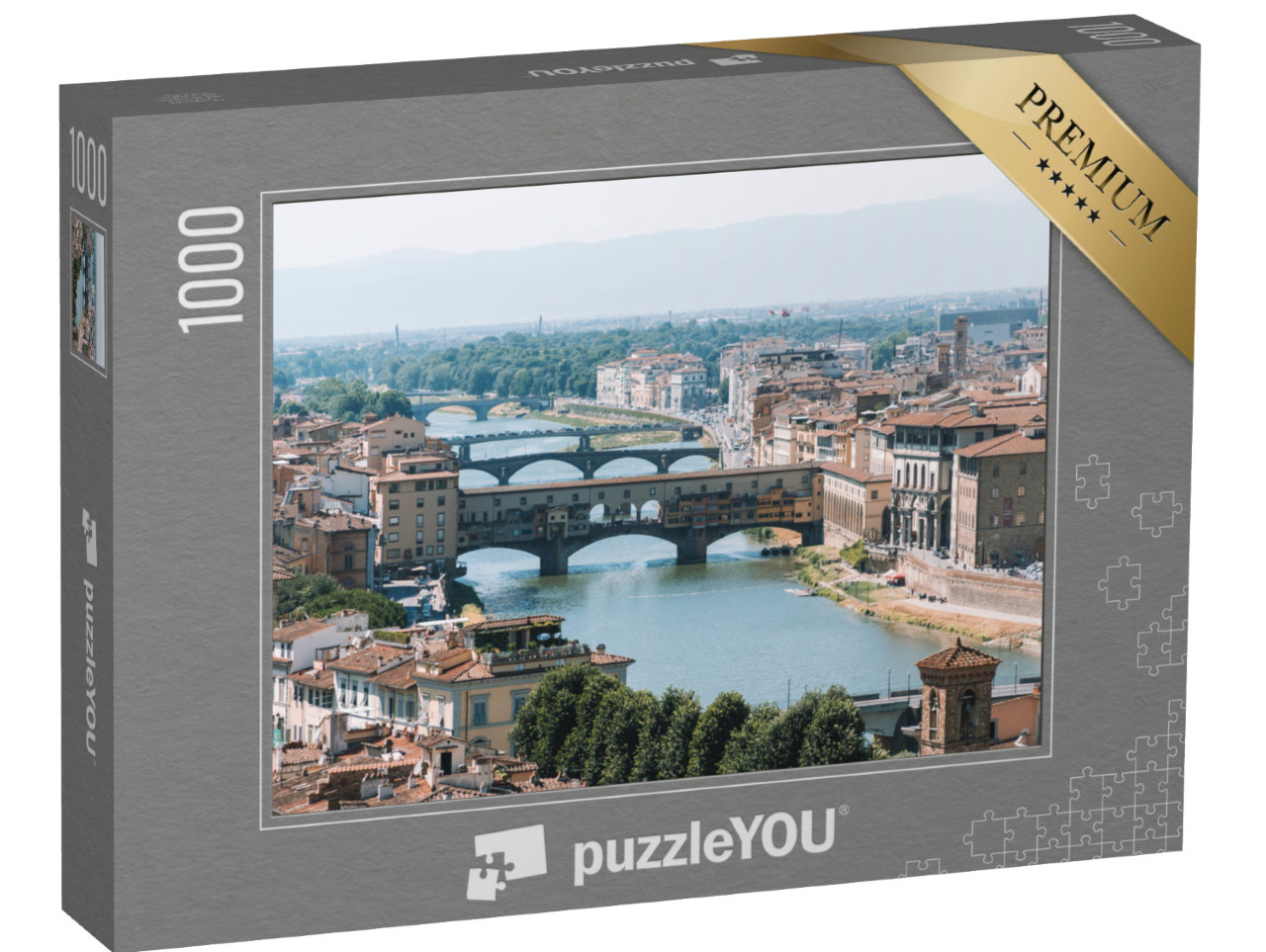 Puzzle 1000 pezzi „Ponte Vecchio sul fiume Arno a Firenze, Italia. Vista dal Piazzale Michelangelo in Toscana.“