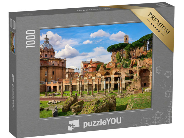 Puzzle 1000 pezzi „Foro Romano a Roma, Italia. Strutture antiche con colonne e archi. Relitti dell'antica città romana“