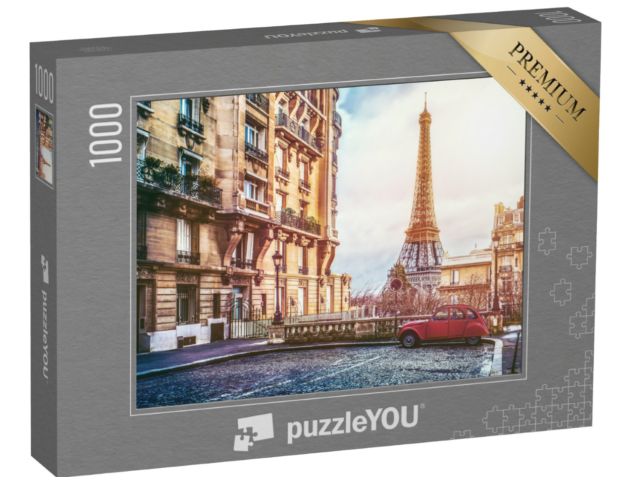 Puzzle 1000 pezzi „Strada parigina con vista sulla famosa Torre Eiffel“